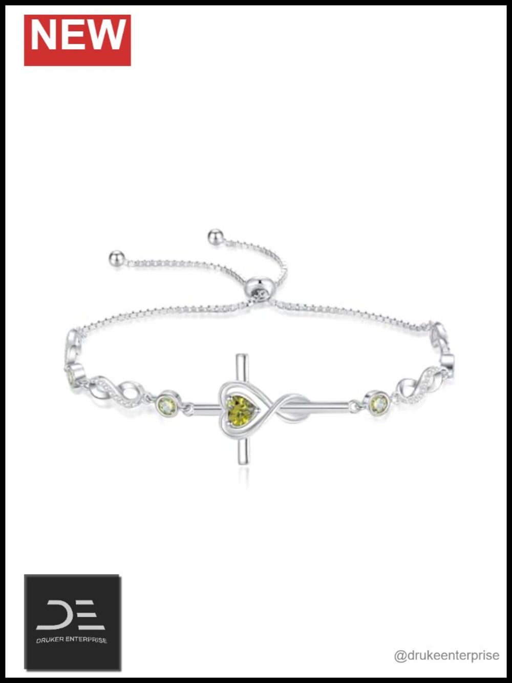 Sterling Silver Cross Heart Birthstone Bracelet Charm Peridot August Gift Fine